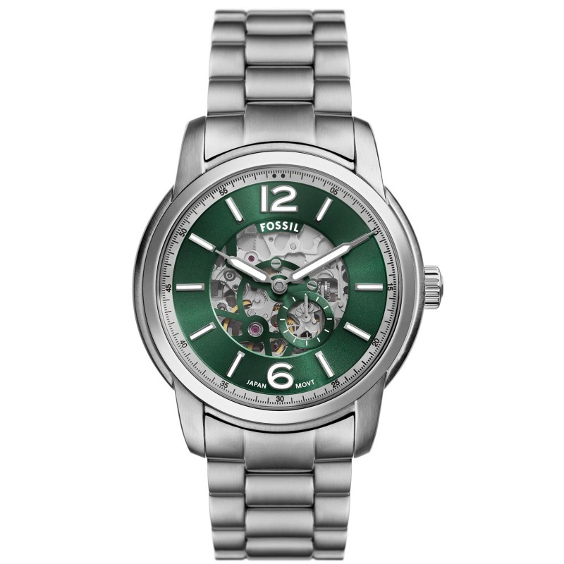 Montre Squelette Homme Fossil en Acier argenté et cadran Vert