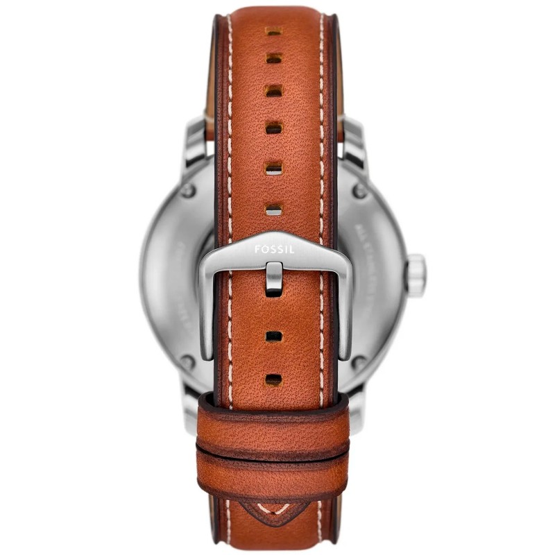 Montre Squelette Homme Fossil bracelet Cuir Marron et Cadran bleu