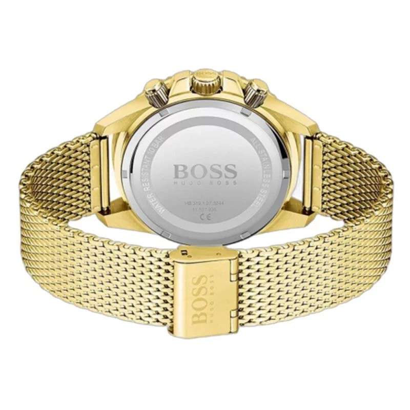 Montre Hugo Boss admiral en acier doré maille milanaise et cadran noir