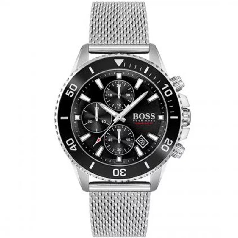 Montre Hugo Boss Admiral en acier argenté maille milanaise et cadran noir