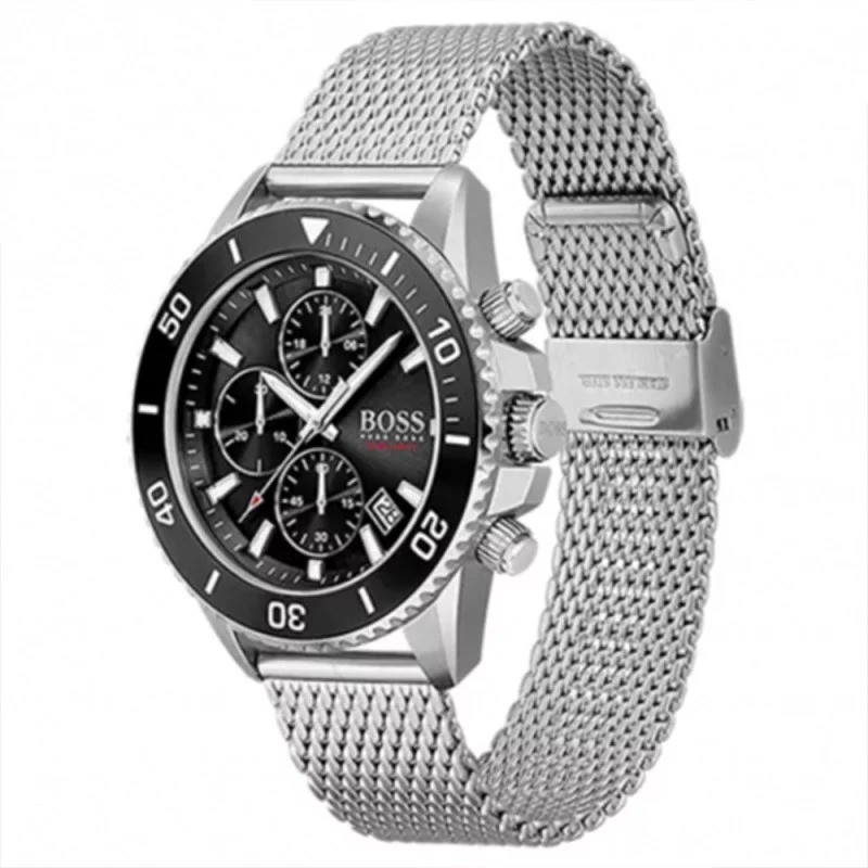 Montre Hugo Boss Admiral en acier argenté maille milanaise et cadran noir