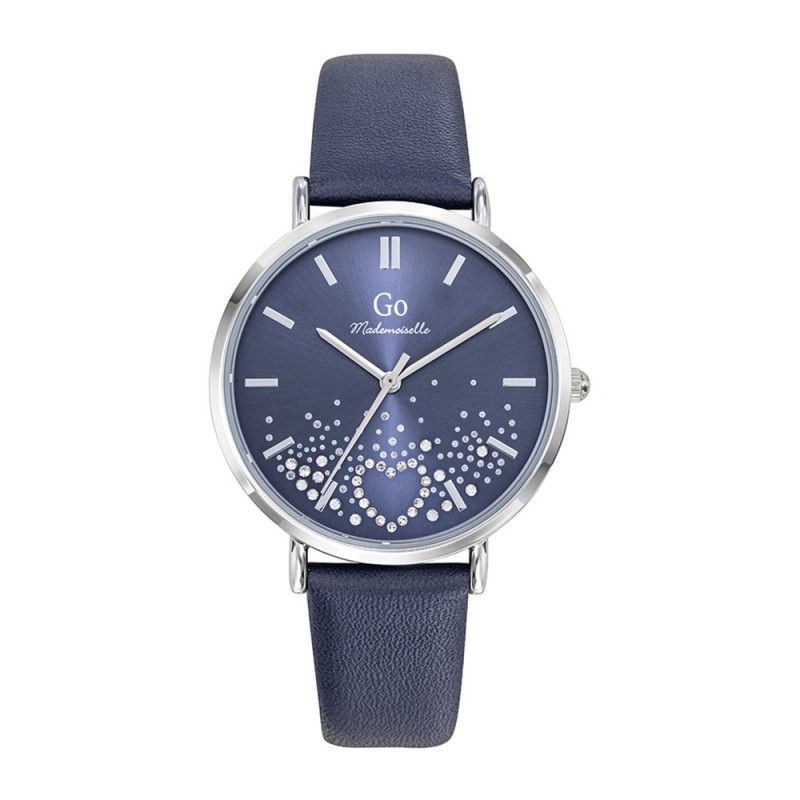 Montre Femme Fantaisie GO Boîtier argenté et cuir bleu