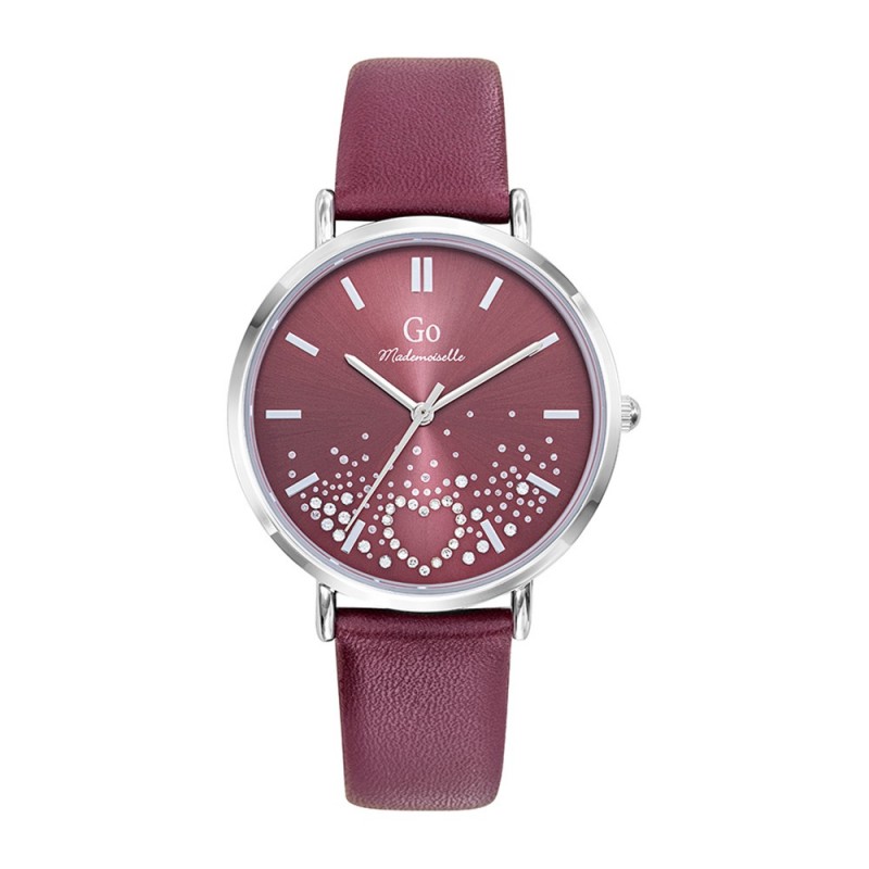 Montre Femme Fantaisie GO Boîtier argenté et cuir rouge