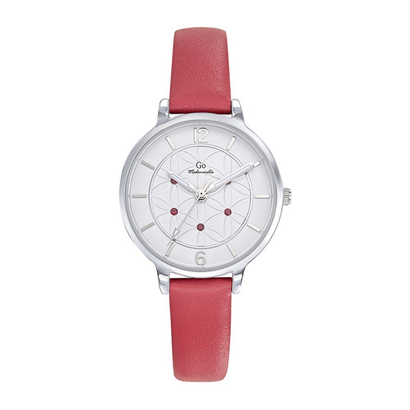 Montre Femme GO Boîtier argenté et cuir rouge