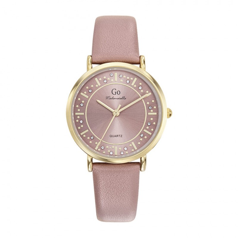 Montre Femme GO Boîtier doré et cuir rose