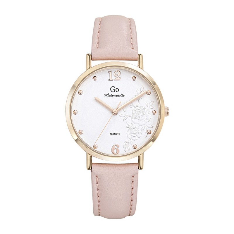 Montre Femme GO Boîtier doré rose et cuir rose clair