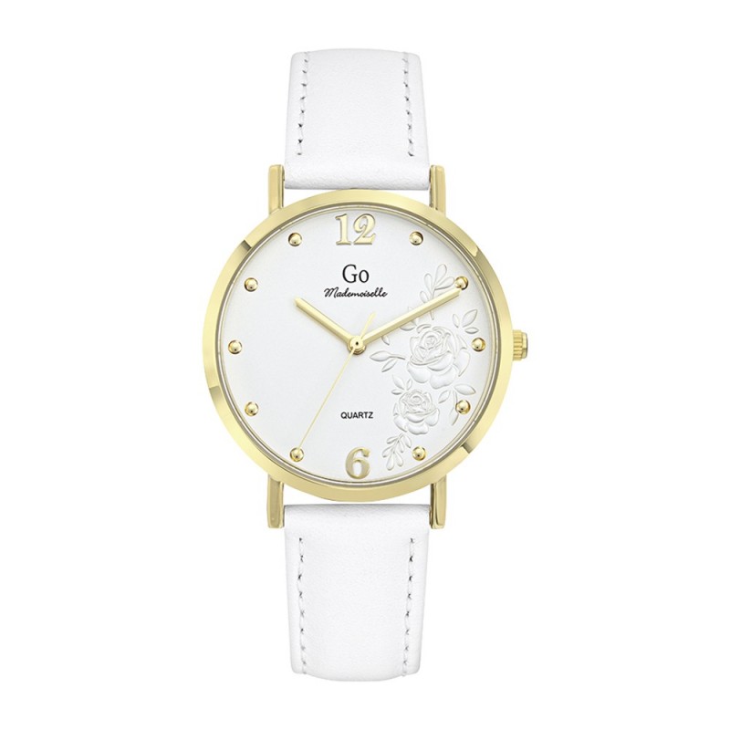 Montre Femme GO Boîtier doré et cuir blanc