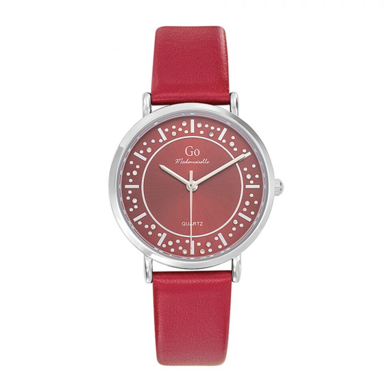 Montre Femme GO Boîtier argenté et cuir rouge