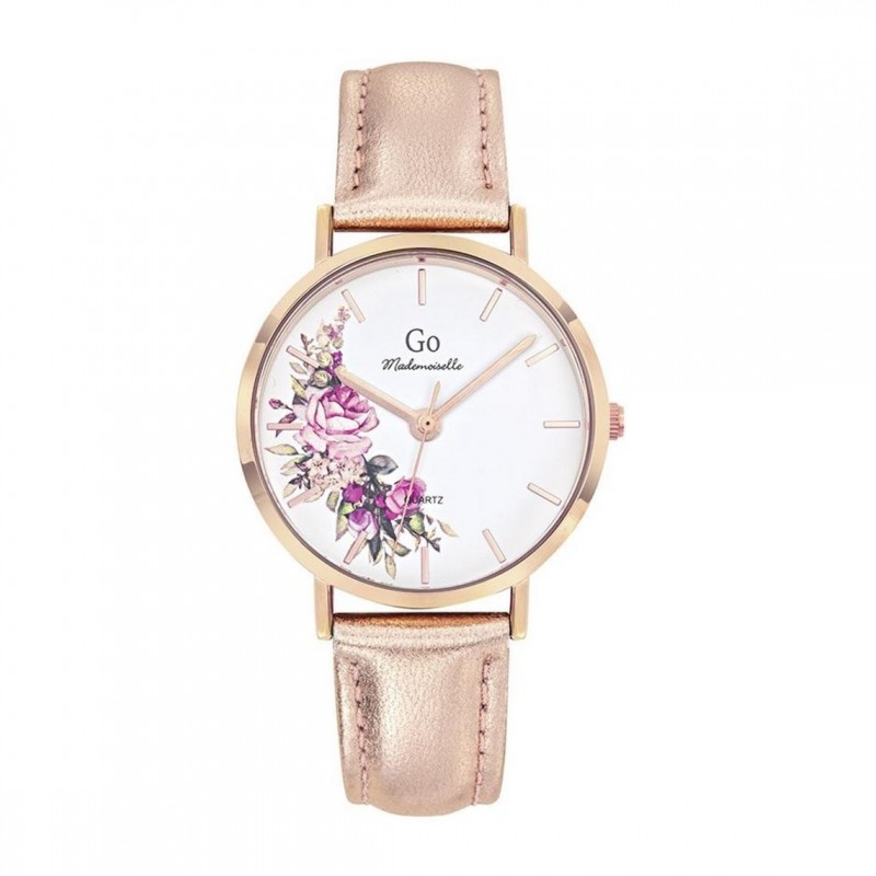 Montre Femme GO Boîtier doré rose et cuir doré rose