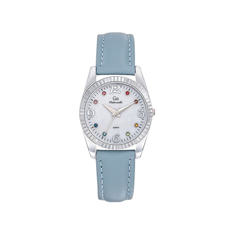 Montre Femme GO Boîtier argenté et cuir bleu