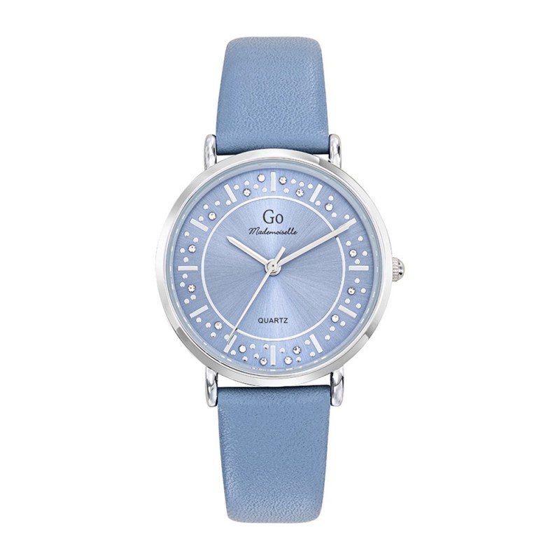 Montre Femme GO Boîtier argenté et cuir bleu