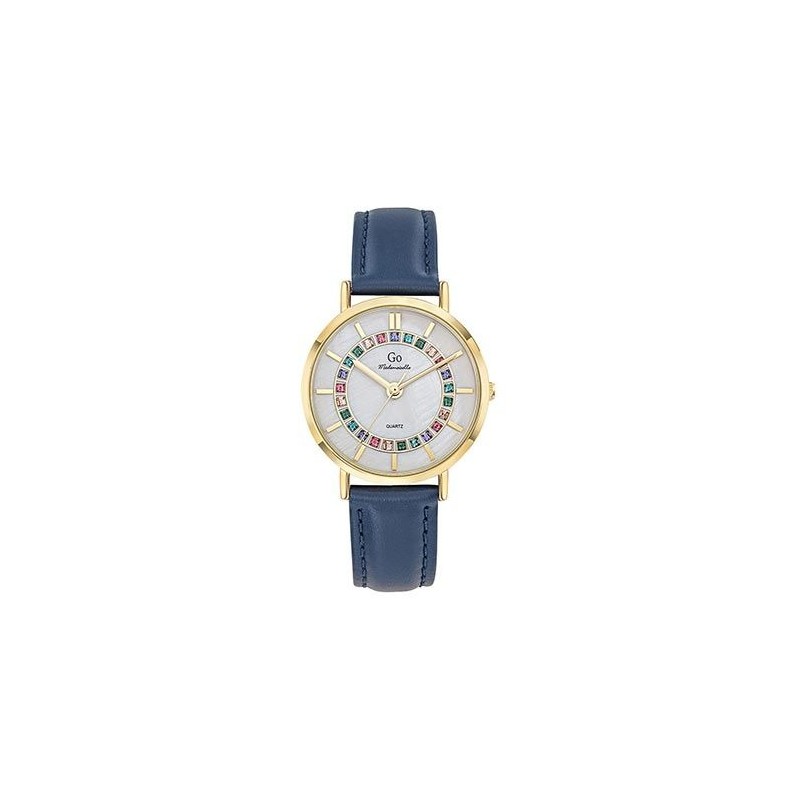 Montre Femme GO Boîtier doré et cuir bleu foncé
