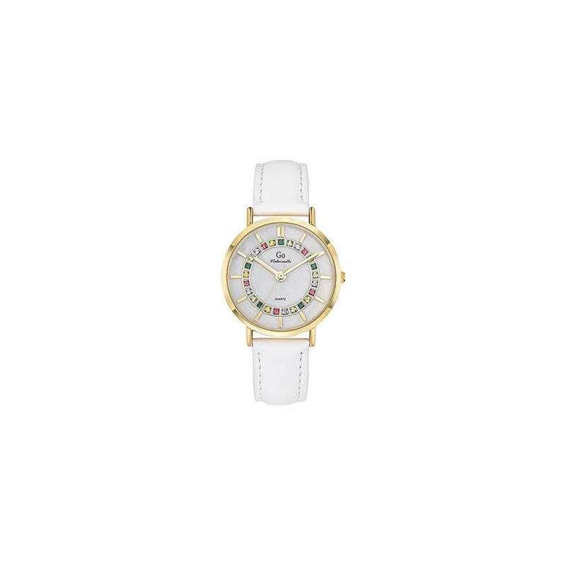Montre Femme GO Boîtier doré et cuir blanc