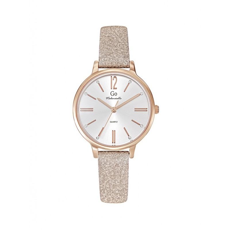Montre Femme GO Boîtier doré rose et cuir crème brillant