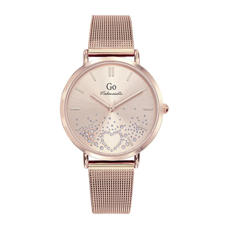 Montre coeur Femme GO Mademoiselle - En Métal doré rose -  Acier Maille milanaise