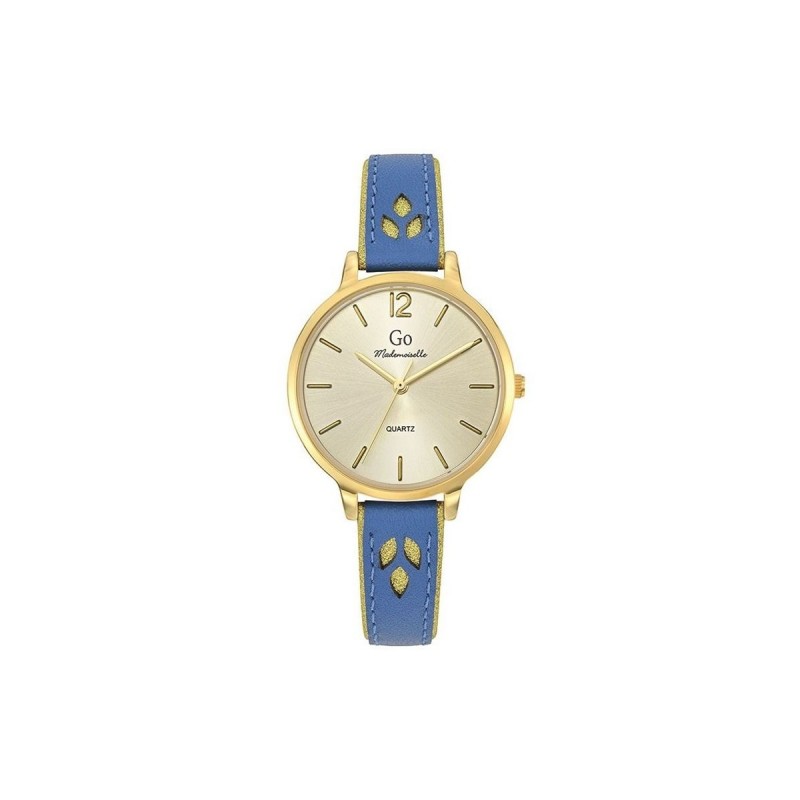 Montre Femme GO Boîtier doré et cuir bleu