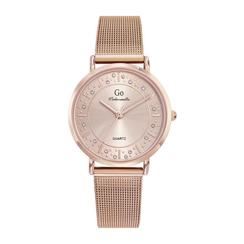 Montre Femme GO Mademoiselle - En Métal doré rose -  Acier Maille milanaise