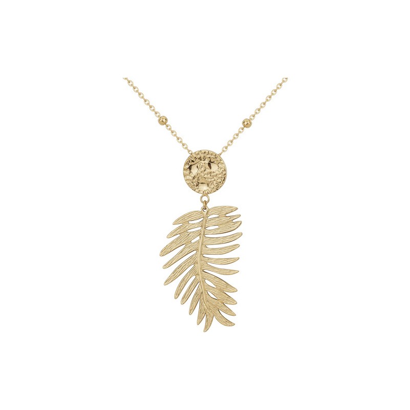 Collier Femme - Amporelle - En Acier Doré - Motif Feuille
