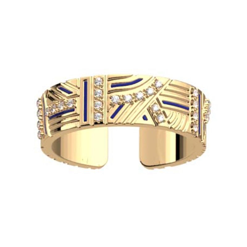 Bague Femme - Les Georgettes - En Laiton - Édition Les Cadettes - Oxyde de Zirconium Incolore et Motifs Tracés Bleus