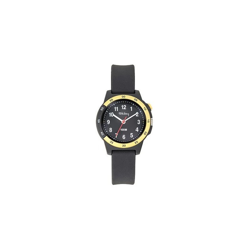 Montre enfant Tekday silicone noir et cadrant jaune