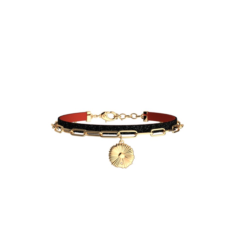 Bracelet Femme Les Cadettes Lotus Pampille noir et doré