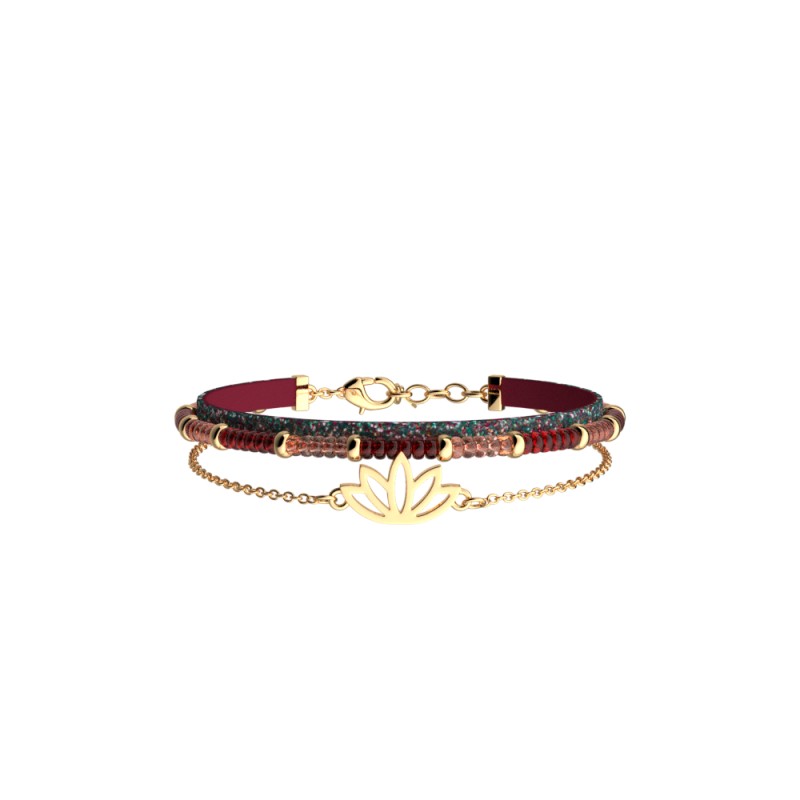 Bracelet Femme Les Cadettes Lotus Rouge et doré
