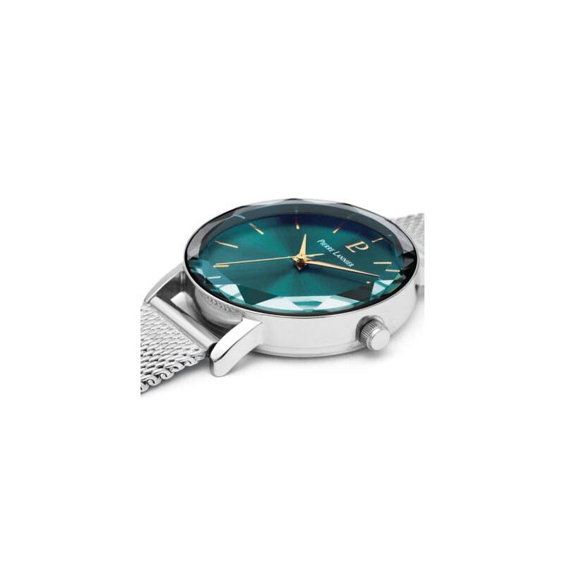 Montre Pierre Lannier femme acier milanais argenté fond vert
