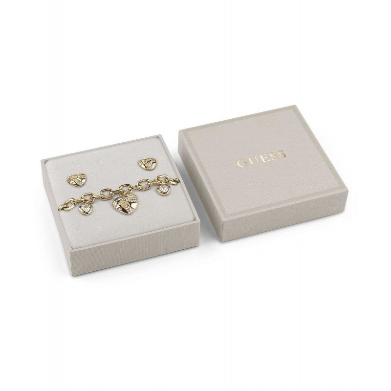 Coffret Collier et boucles d'oreilles coeur femme Guess en acier doré