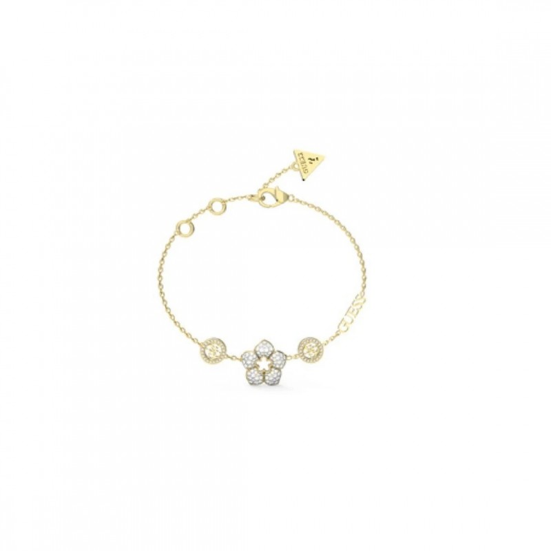 Bracelet femme fleur Guess Shining Winter en acier doré et zircons