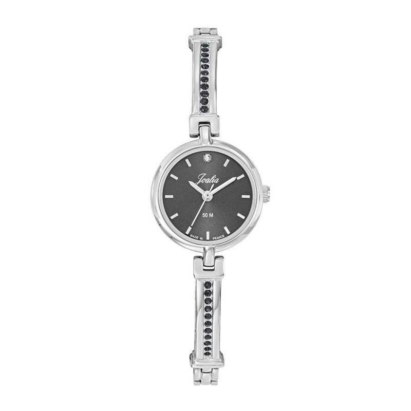Montre Joalia femme acier argenté et strass noirs