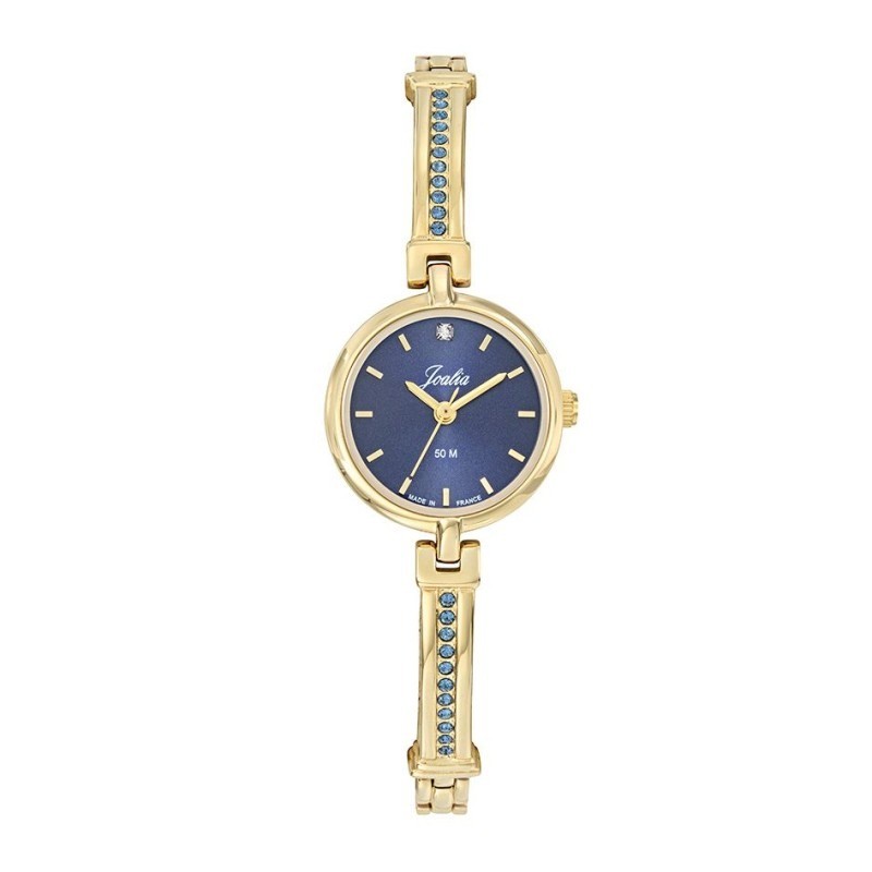 Montre Joalia femme acier doré et strass bleus