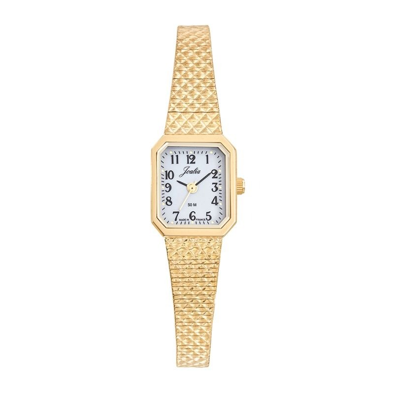 Montre Joalia femme acier doré et cadrant rectangulaire blanc