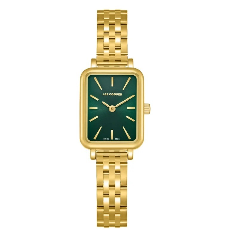 Montre Femme Lee Cooper Jessica en métal doré et cadrant vert