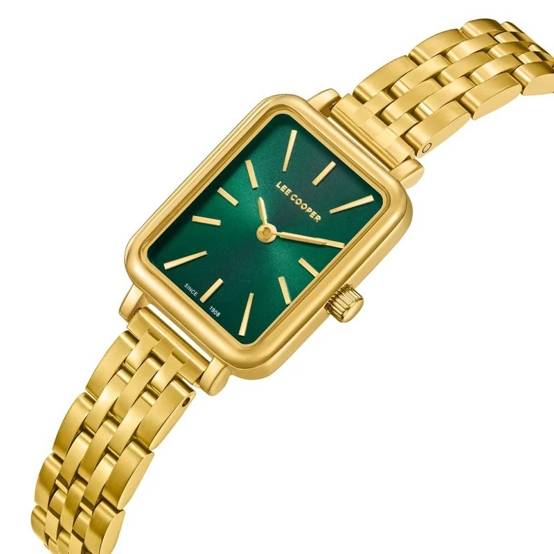 Montre Femme Lee Cooper Jessica en métal doré et cadrant vert