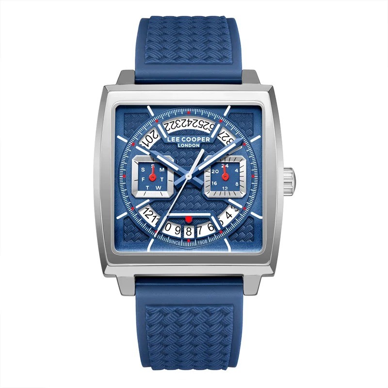 Montre Homme Lee Cooper en métal argenté et silicone bleu