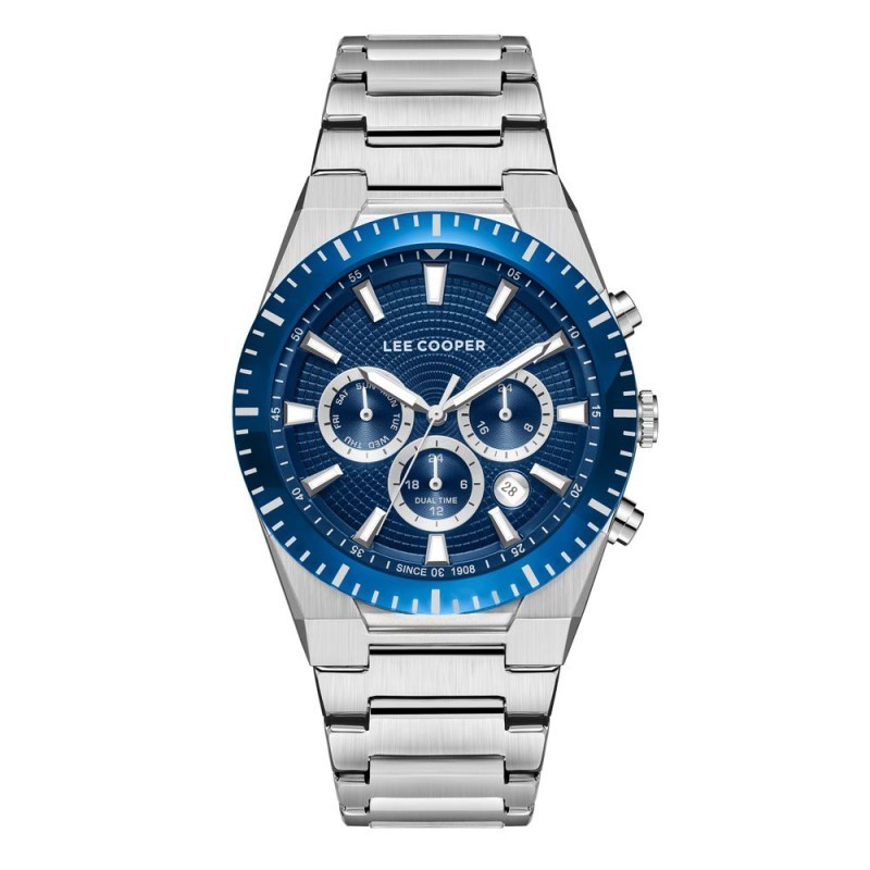 Montre Homme Lee Cooper en métal argenté et cadrant bleu