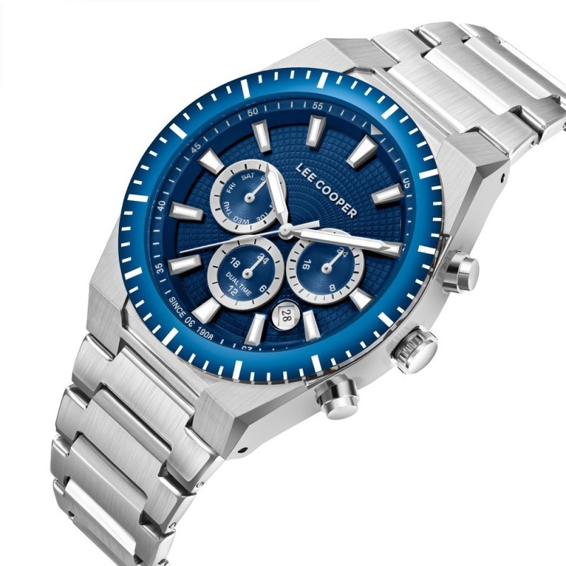 Montre Homme Lee Cooper en métal argenté et cadrant bleu