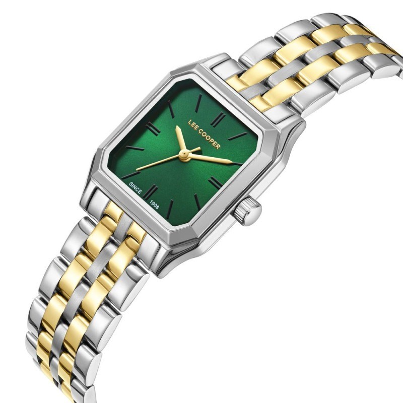 Montre Femme Lee Cooper Anne en métal bicolore et cadrant vert