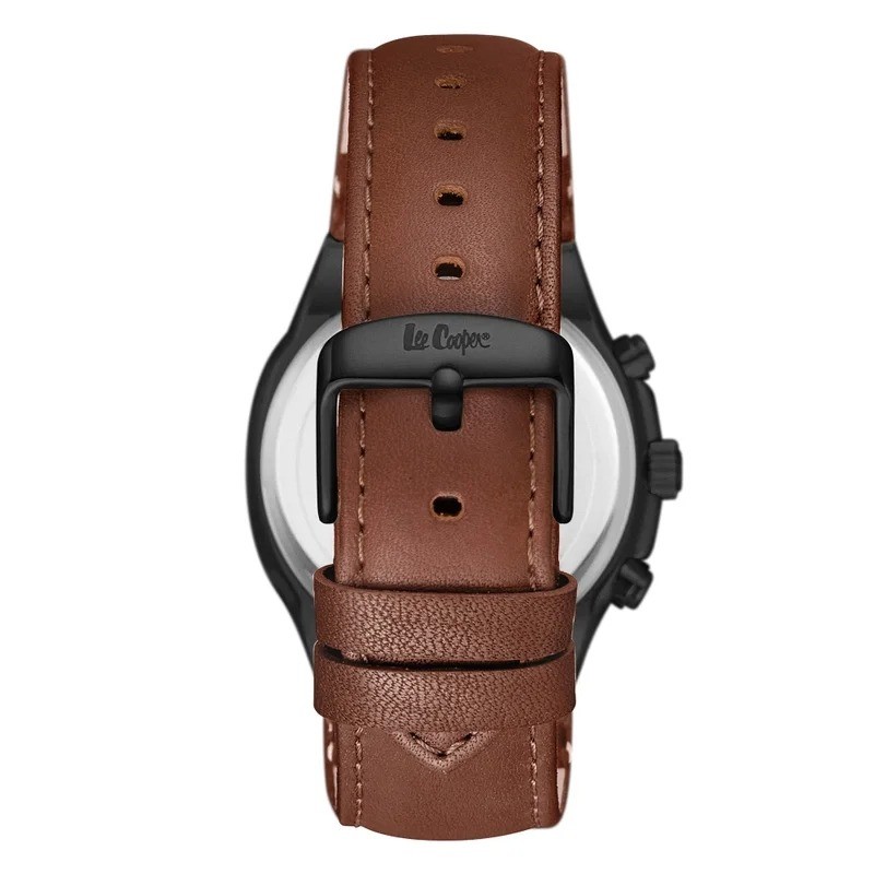 Montre Homme Lee Cooper en métal noir et bracelet en cuir marron
