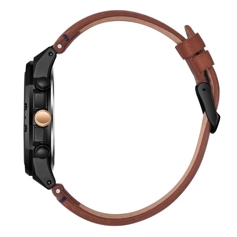 Montre Homme Lee Cooper en métal noir et bracelet en cuir marron
