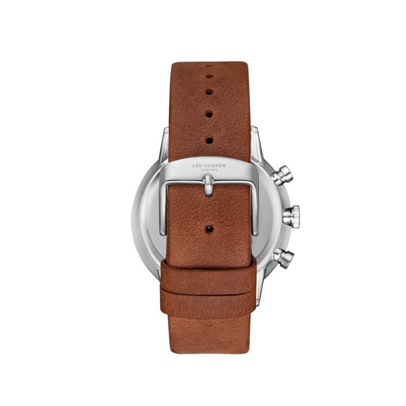 Montre Homme Lee Cooper en métal gris et bracelet en cuir marron