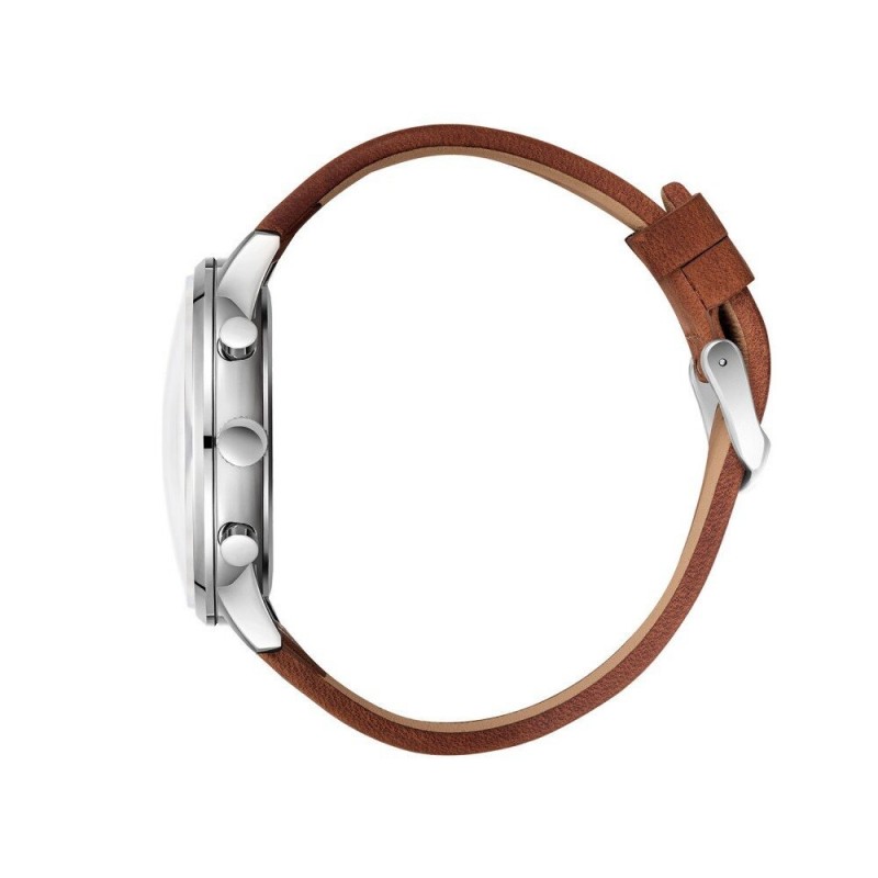 Montre Homme Lee Cooper en métal gris et bracelet en cuir marron