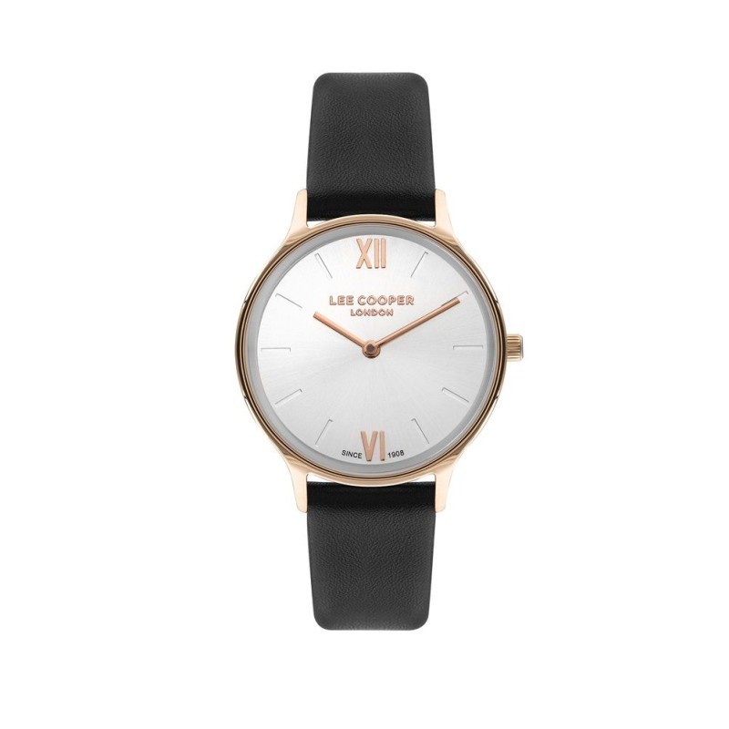 Montre Femme Lee Cooper en métal doré rose et cuir noir