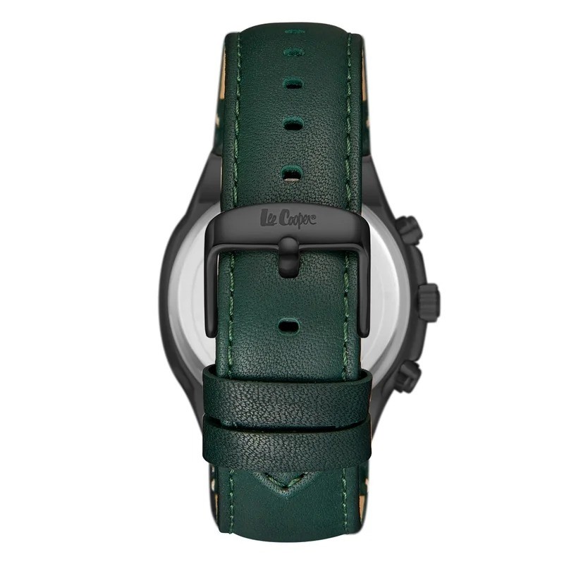 Montre Homme Lee Cooper en métal noir et bracelet en cuir kaki
