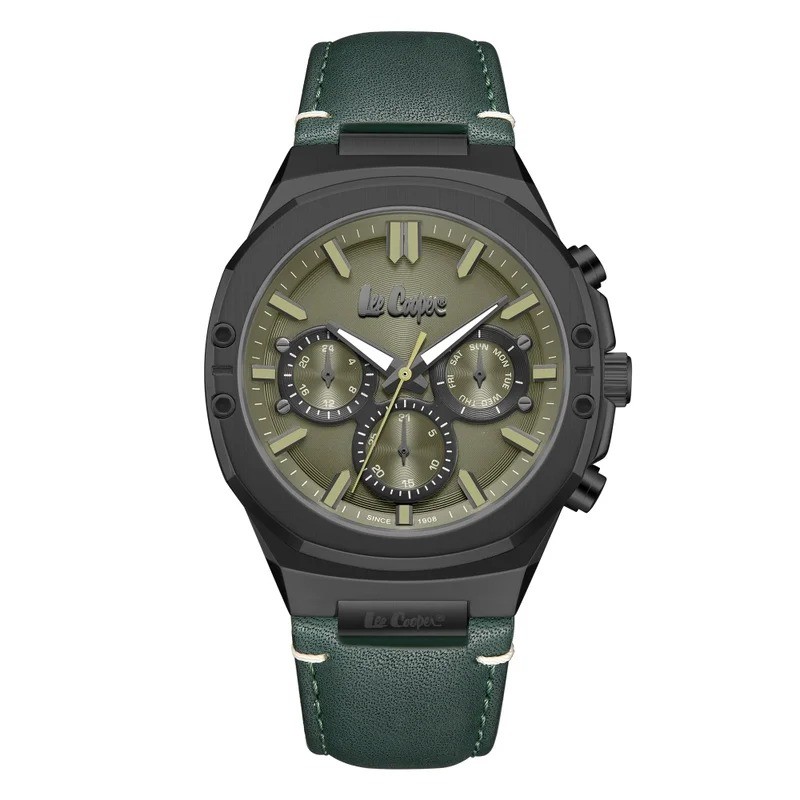 Montre Homme Lee Cooper en métal noir et bracelet en cuir kaki