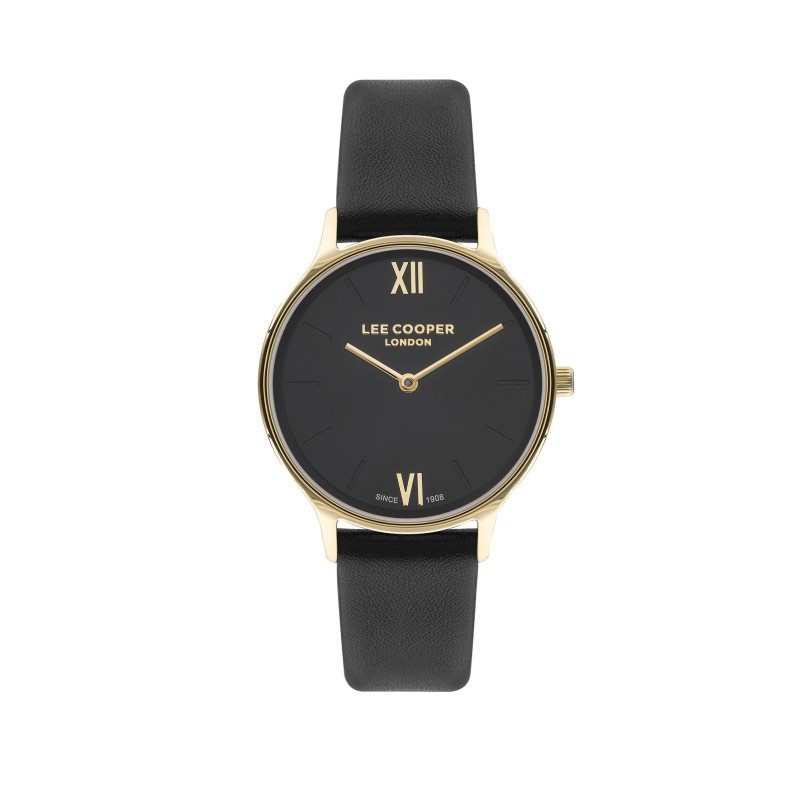 Montre Femme Lee Cooper en métal doré et cuir noir