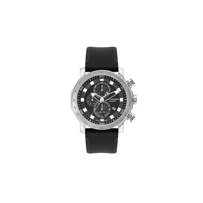 Homme Lee Cooper en métal argenté et bracelet en silicone noir