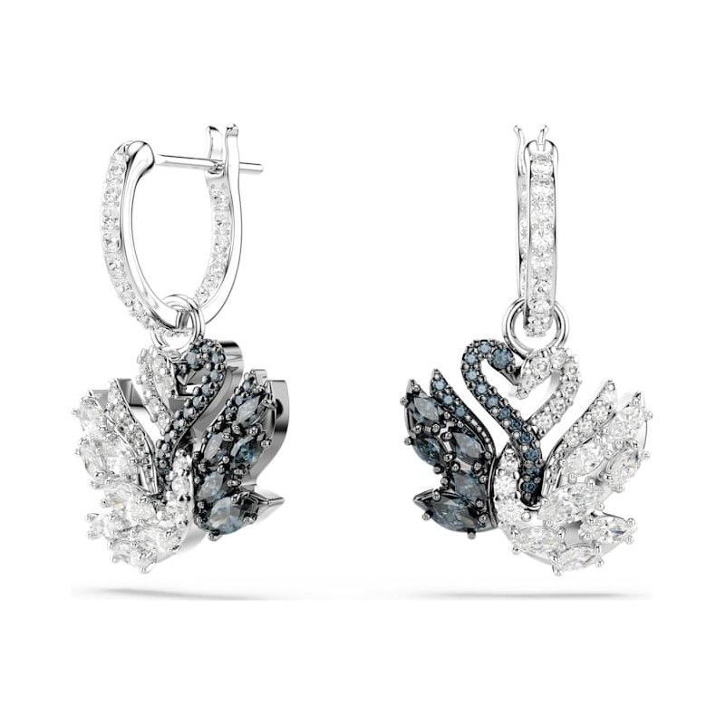 Boucles d'oreilles femme Swarovski Swan en métal mix avec cristaux et oxydes