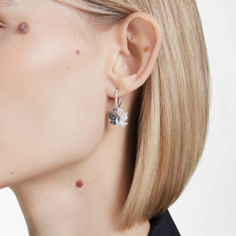 Boucles d'oreilles femme Swarovski Swan en métal mix avec cristaux et oxydes