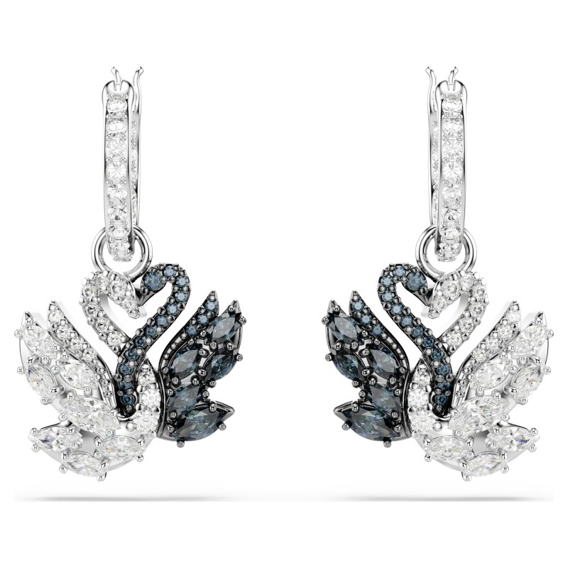 Boucles d'oreilles femme Swarovski Swan en métal mix avec cristaux et oxydes